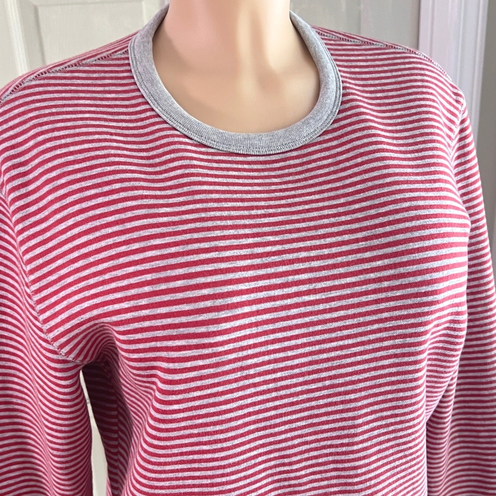 Lands End Serious Sweats M 38-40 Mens Striped Crewneck Sweatshirt Red Nautical